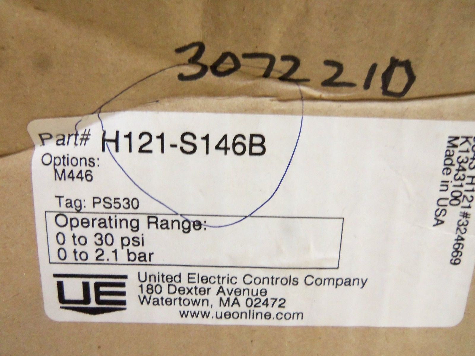 UNITED ELECTRIC H121-S146B PRESSURE SWITCH *NEW IN BOX*