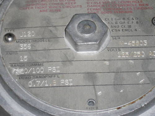 UNITED ELECTRIC PRESSURE SWITICH J120-356 *USED*