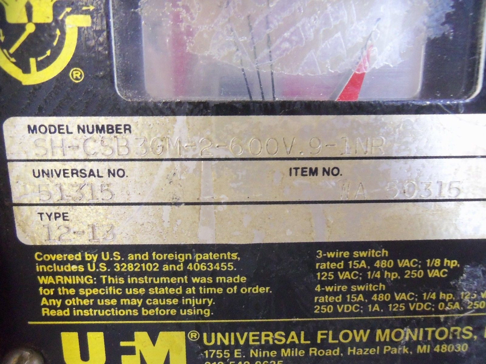 UNIVERSAL FLOW MONITORS, INC. FM-3-AL-LR-3EE-300 SSU-4-V-WP *USED*