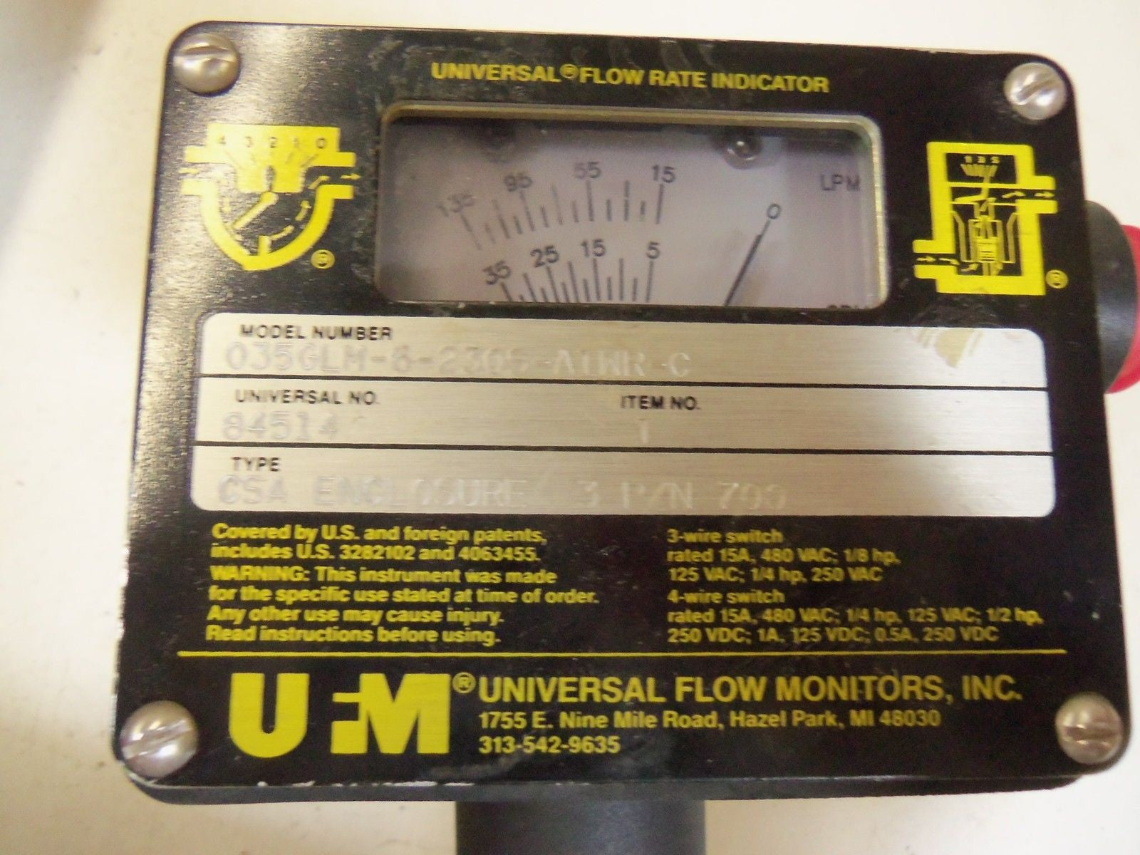 UNIVERSAL FLOW MONITORS, INC. 035GLM-6-230S-A1WR-C *USED*