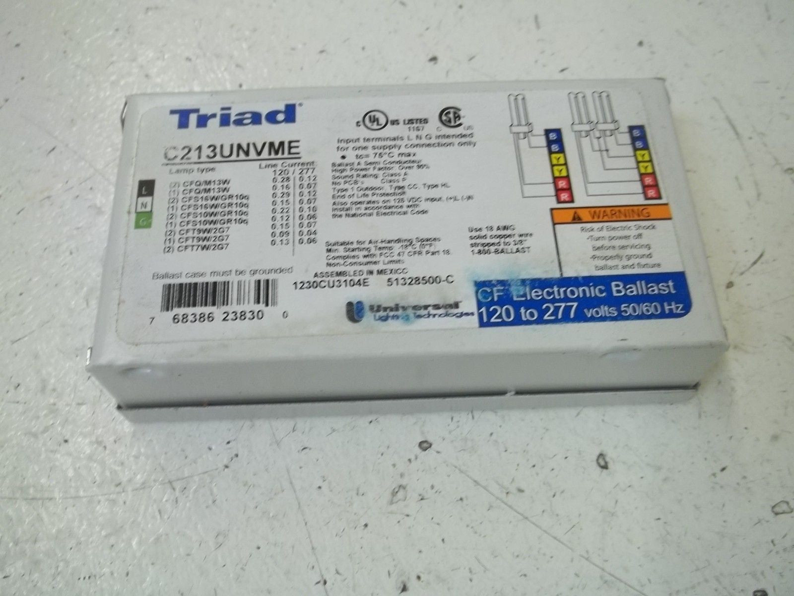 UNIVERSAL LIGHTING TECHNOLOGIES C213UNVME ELECTRONIC BALLAST *NEW IN BOX*