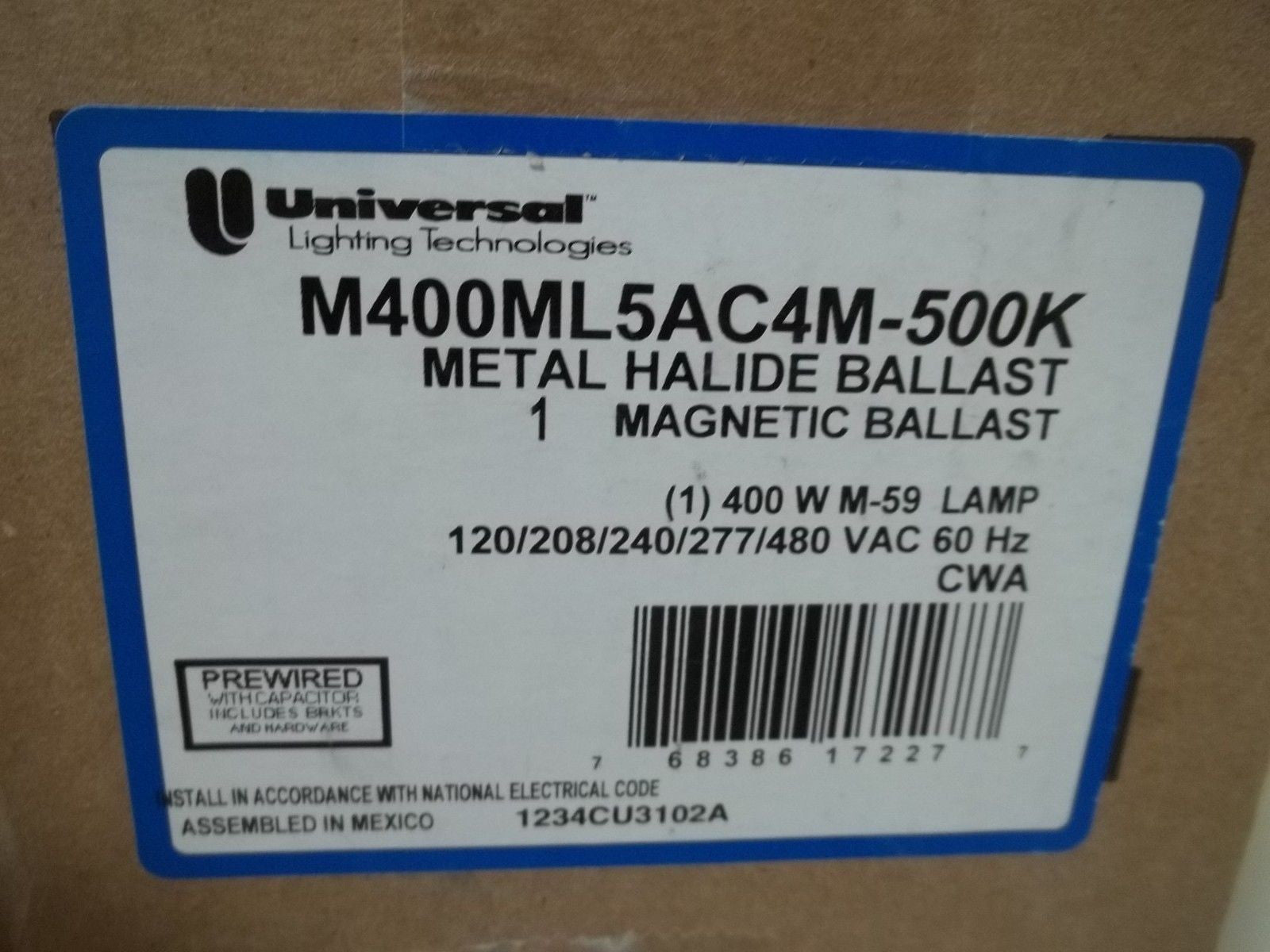 UNIVERSAL M400ML5AC4M-500K METAL HALIDE BALLAST*NEW IN BOX*