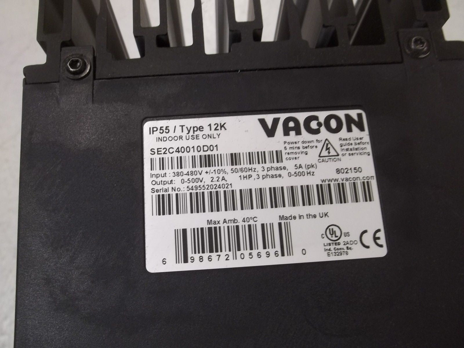 VACON SE2C40010D01 AC DRIVE *USED*
