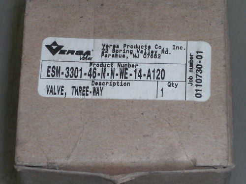 VERSA VALVE ESM-3301-46-M-N-WE-14-A120 THREE-WAY VALVE *NEW IN BOX*