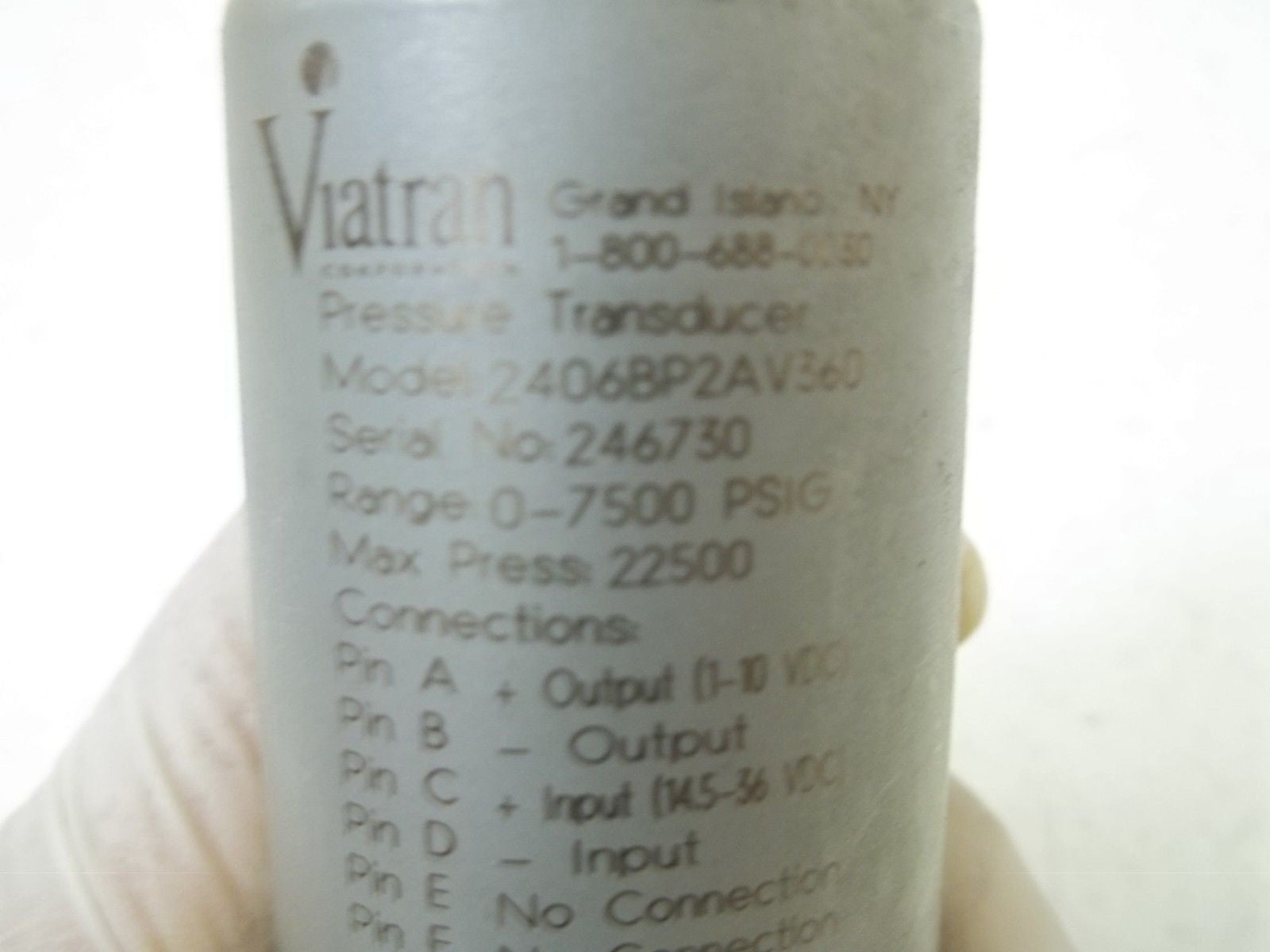 VIATRAN 24068P2AV360 PRESSURE TRANSDUCER *USED*
