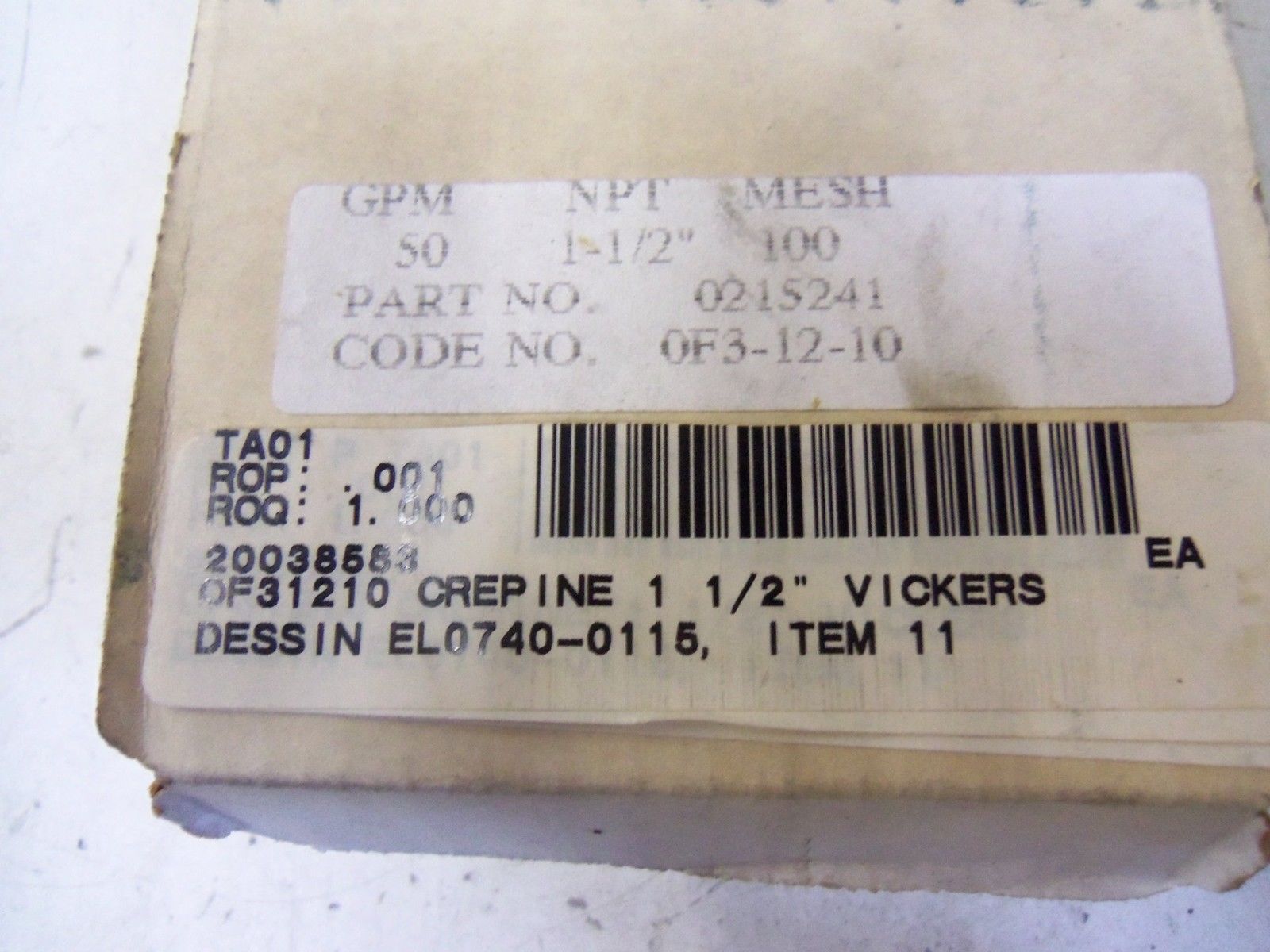 VICKERS 0F3-12-10 *NEW IN BOX*