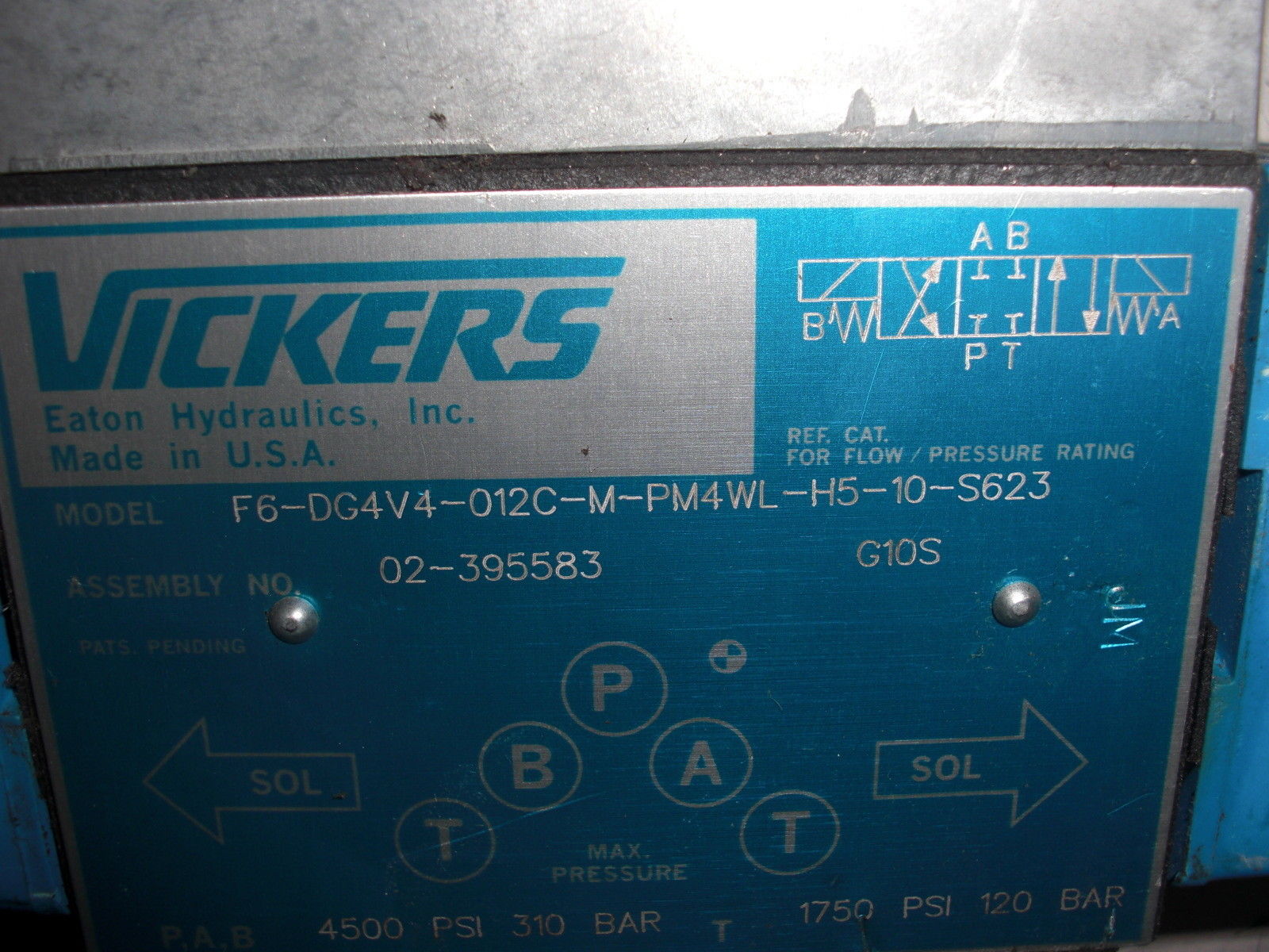 VICKERS F6-DG4V4-012C-M-PM4WL-H5-10-S623 HYDRUALIC VALVE *USED*