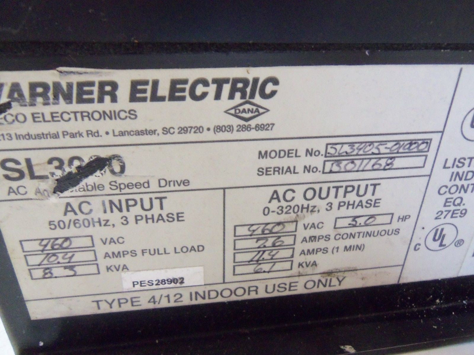WARNER ELECTRIC SL3405-01000 *USED*