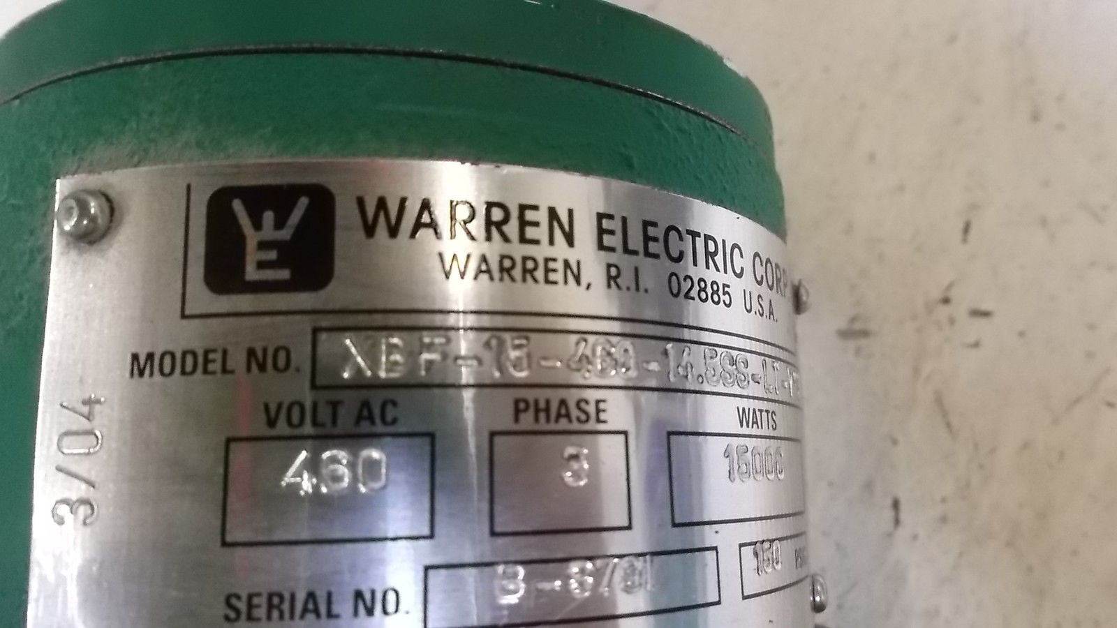 WARNER ELECTRIC XBF-15-460-14.5SS-LTY*3 HEATER *USED*