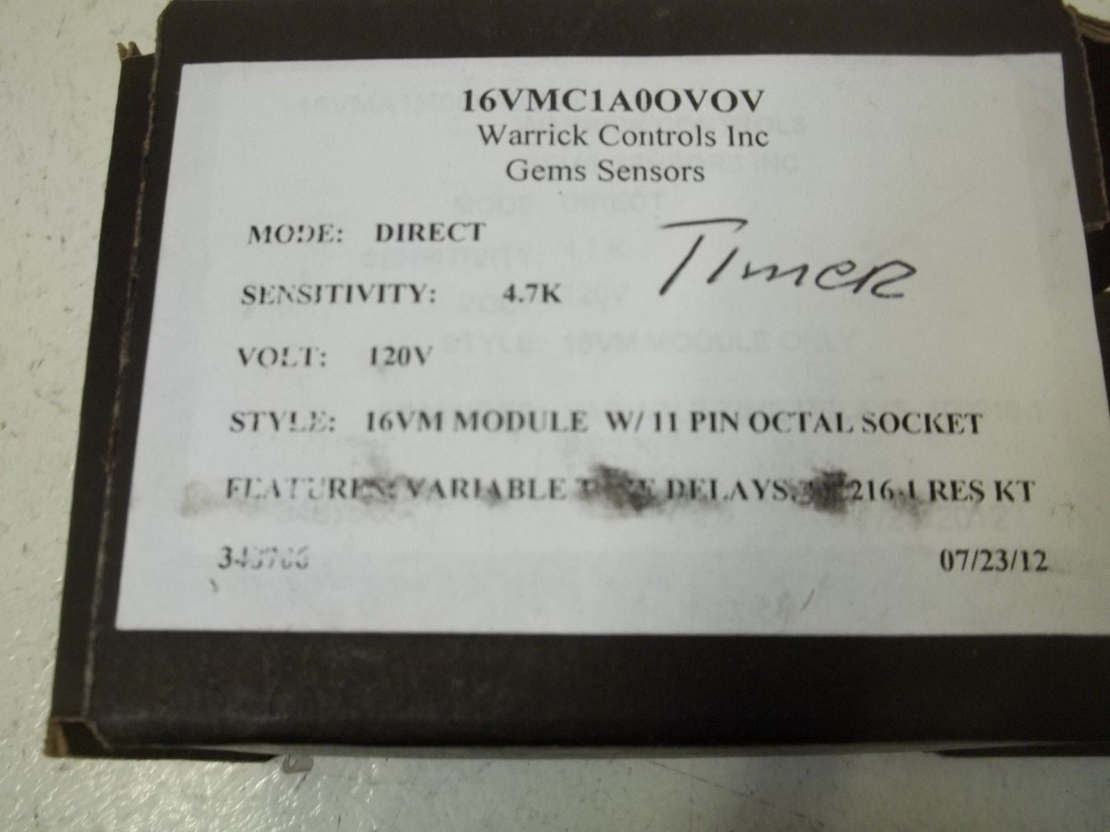 WARRICK CONTROLS 16VMC1A0-OV-OV CONTROL MODULE 120V *NEW IN BOX*