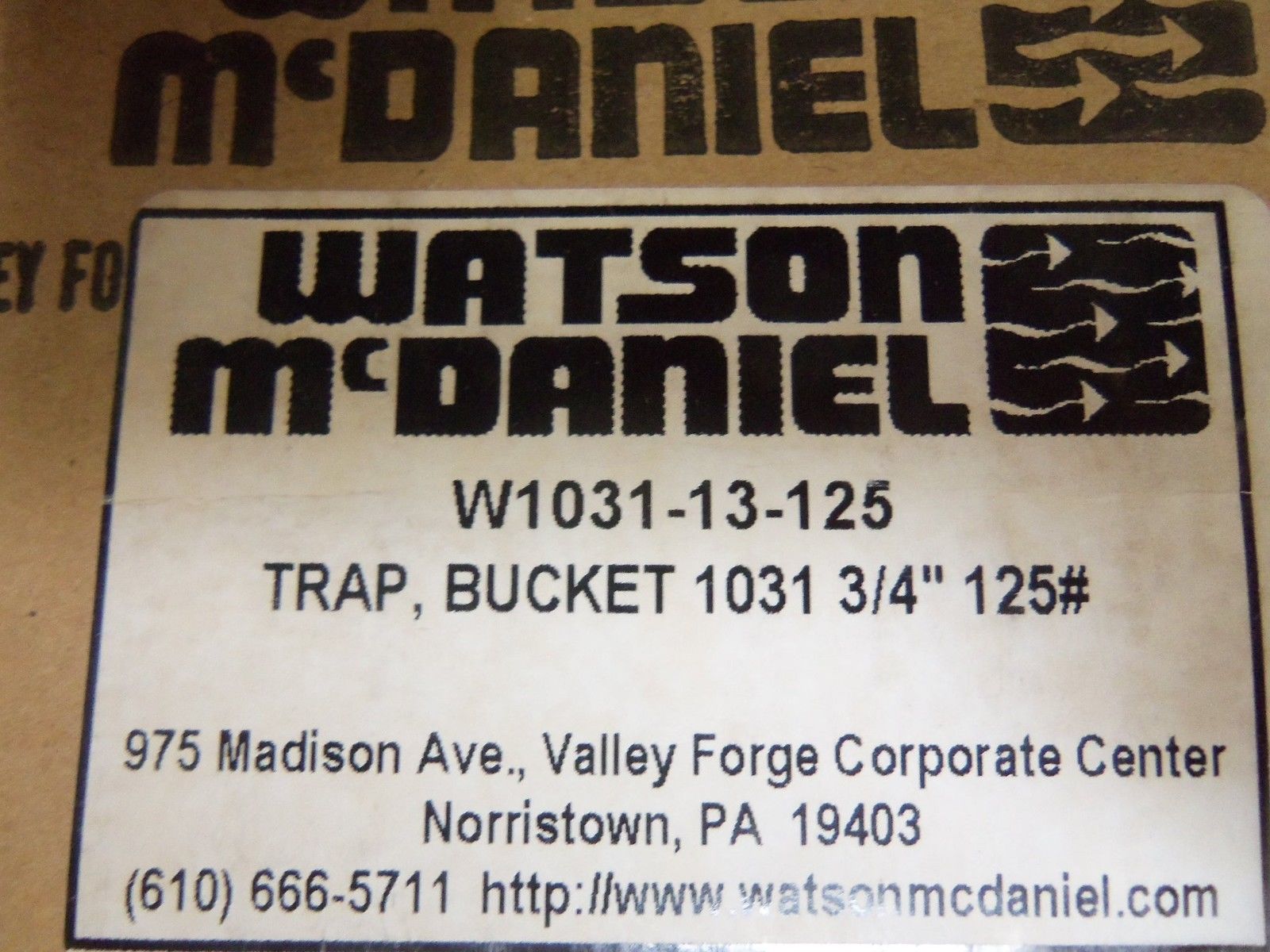 WATSON MCDANIEL W1031-13-125 BUCKET TRAP 1031 3/4" 125# *NEW IN BOX*
