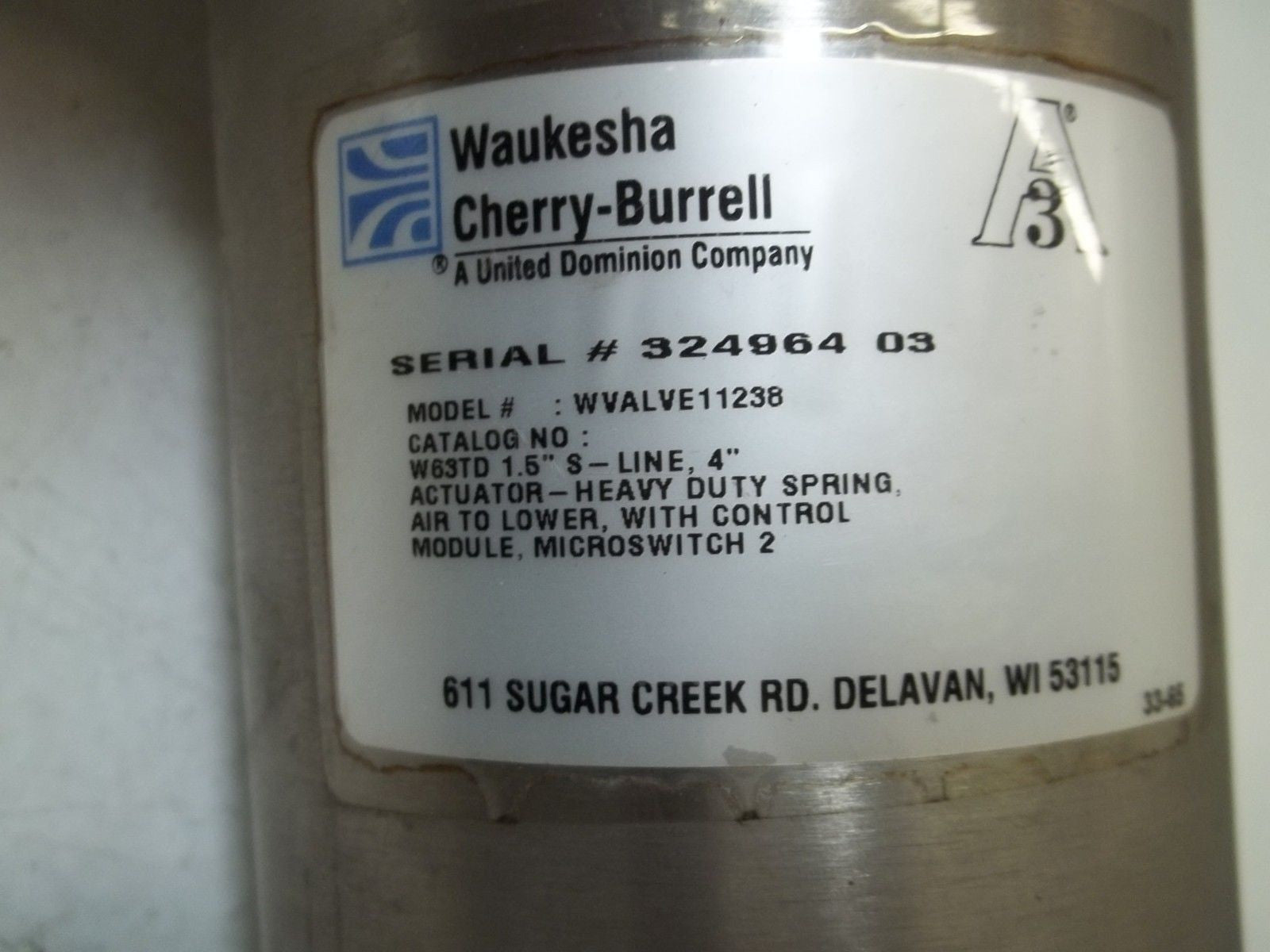 WAUKESHA CHERRY-BURRELL WVALVE11238 ACTUATOR *USED*