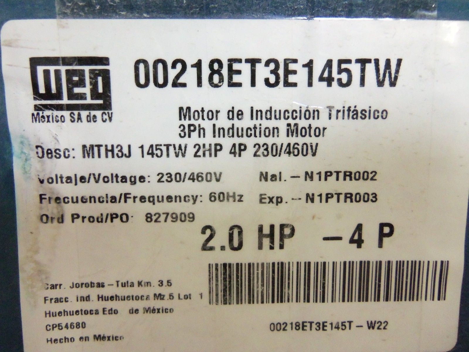 WEG 00218ET3E145TW MOTOR *NEW IN BOX*