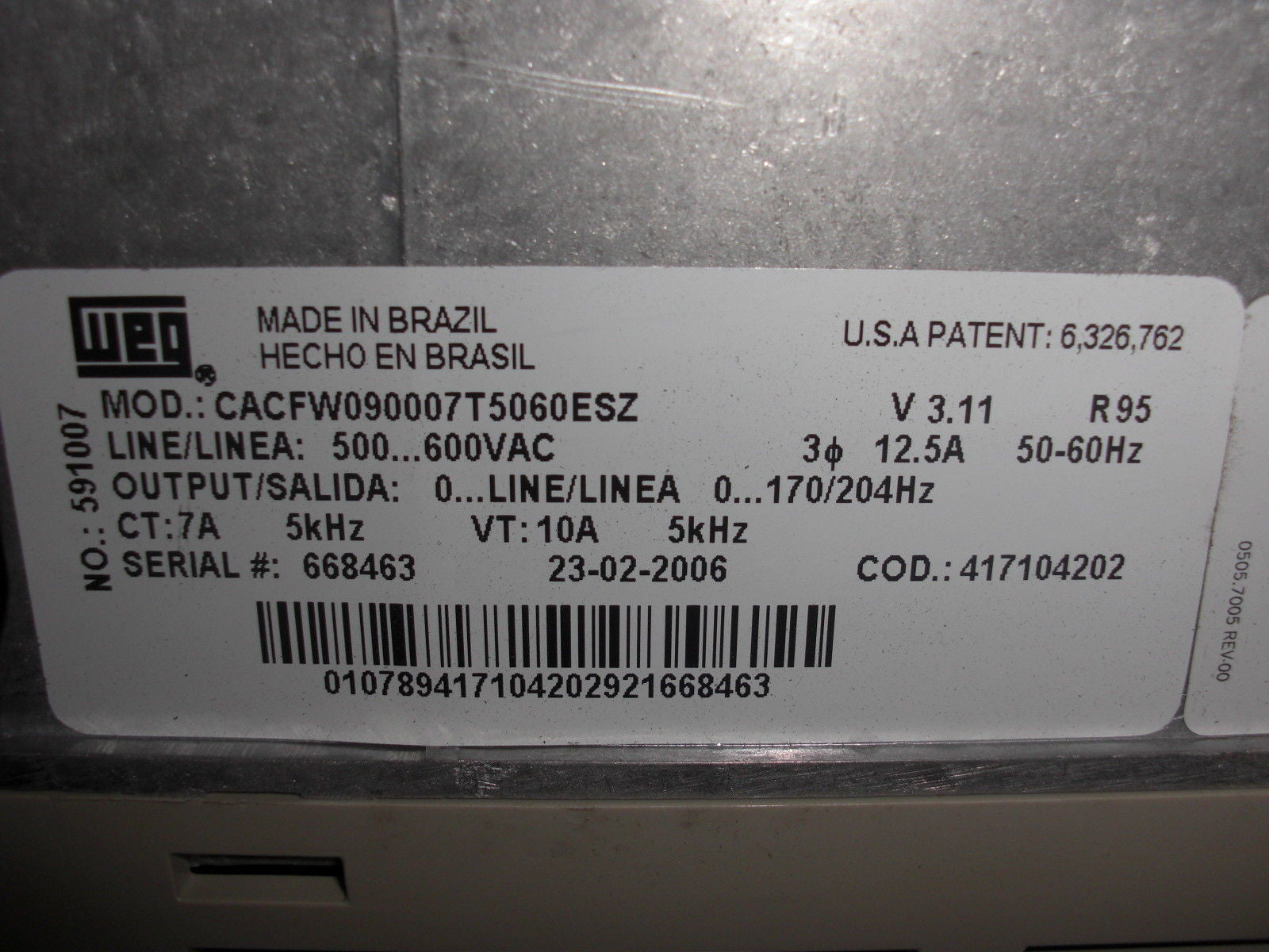 WEG CACFW090007T5060ESZ *USED*