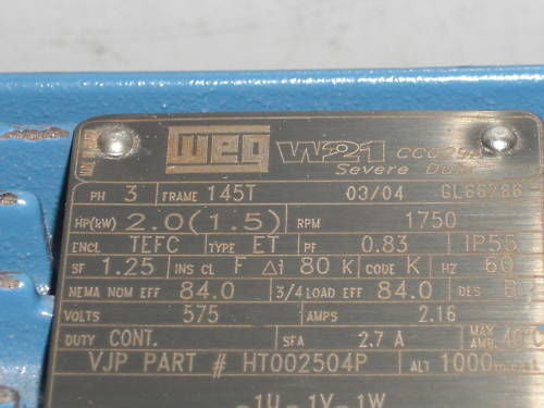 WEG GL66786 SEVERE DUTY MOTOR *USED*