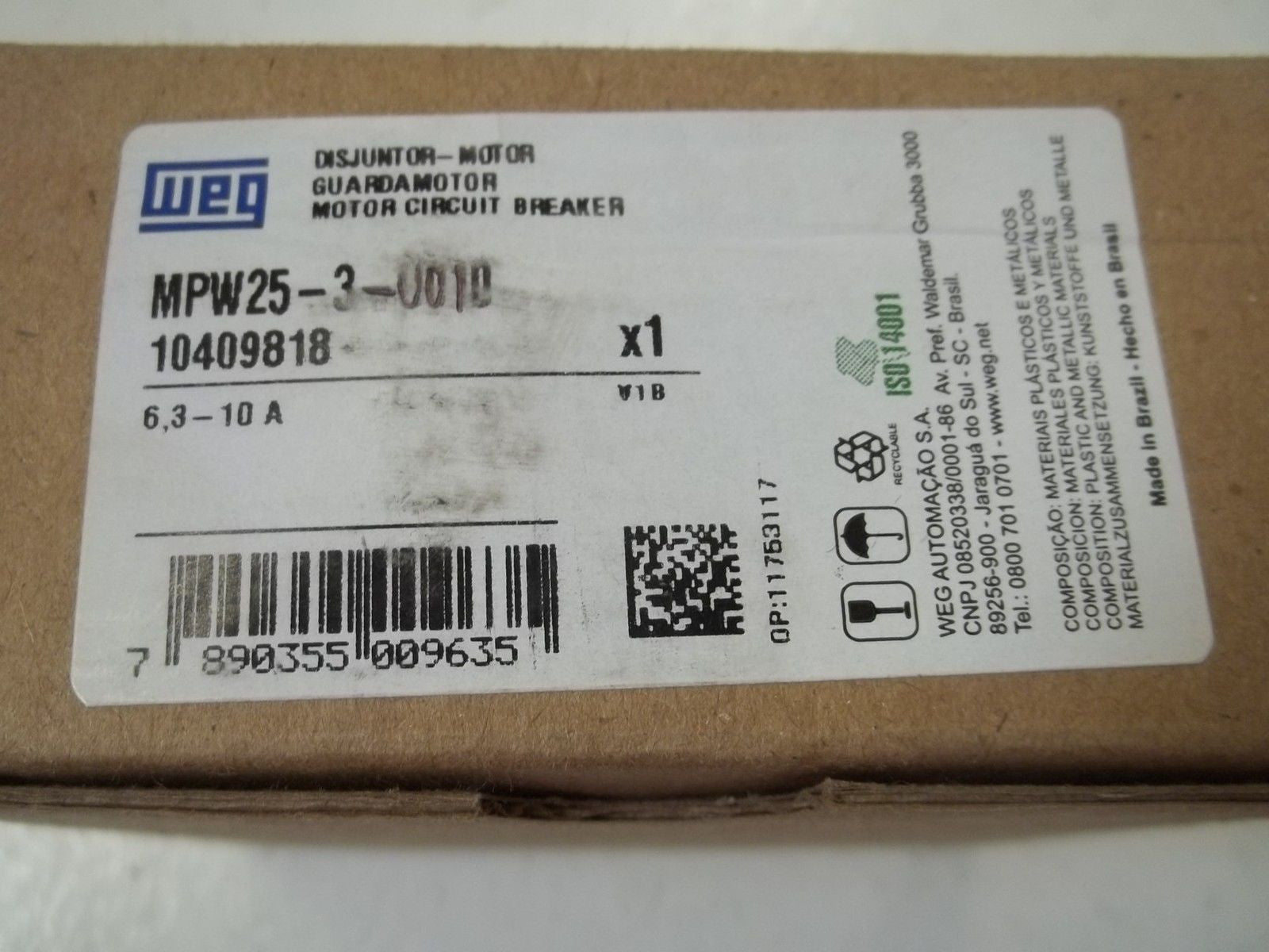 WEG MPW25-3-U010 MOTOR CIRCUIT BREAKER *NEW IN BOX*