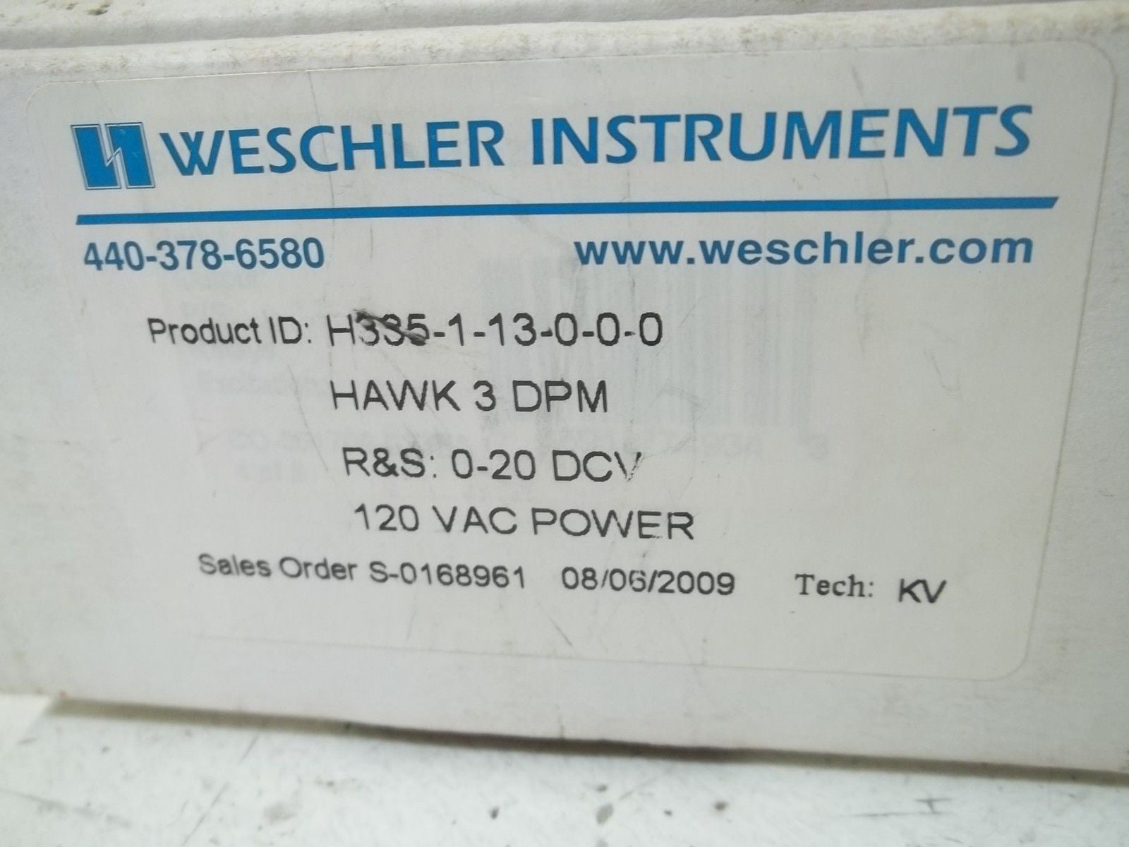 WESCHLER H335-1-13-0-0-0 PANEL METER *USED*