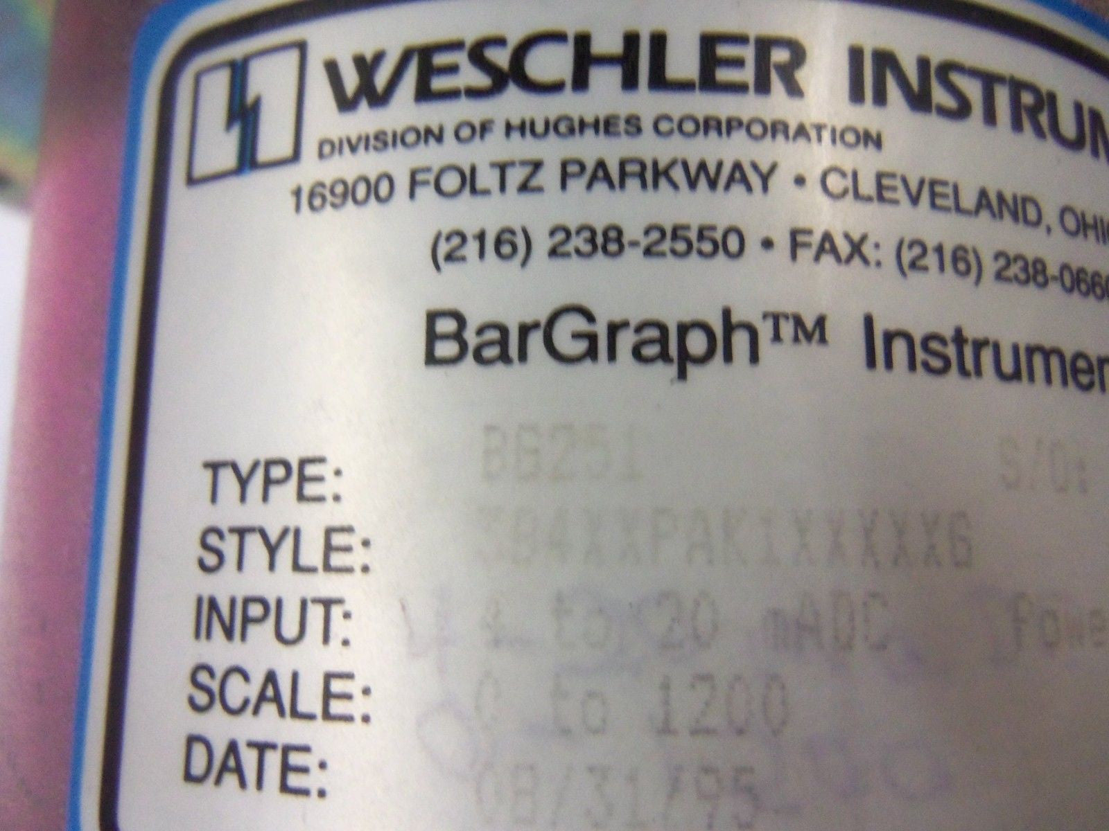 WESCHLER INSTRUMENTS BG251 BARGRAPH INSTRUMENT 3B4XXPAK1XXXXX6 *NEW NO BOX*