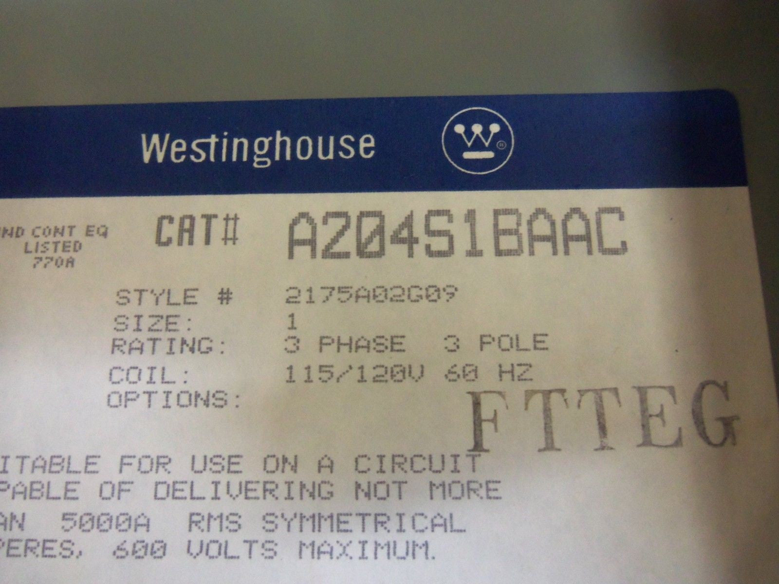 WESTINGHOUSE A204S1BAAC SAFETY SWITCH *USED*