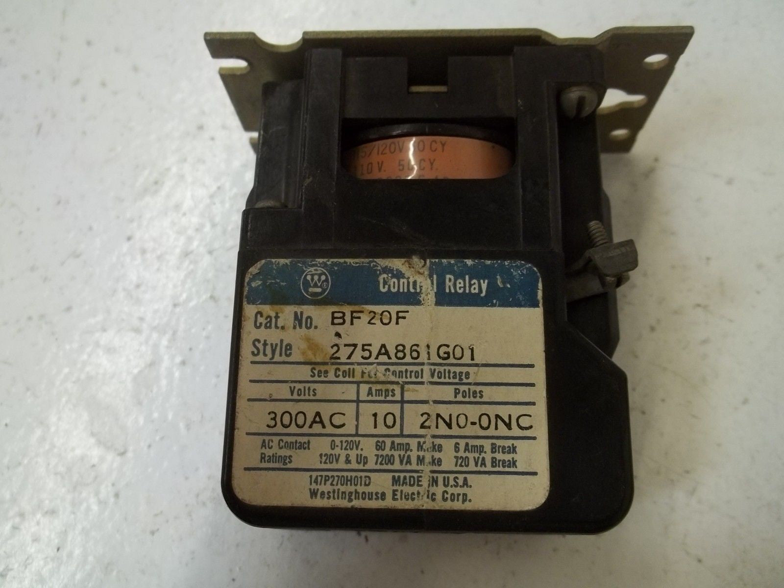 WESTINGHOUSE BF20F CONTROL RELAY 120V *USED*