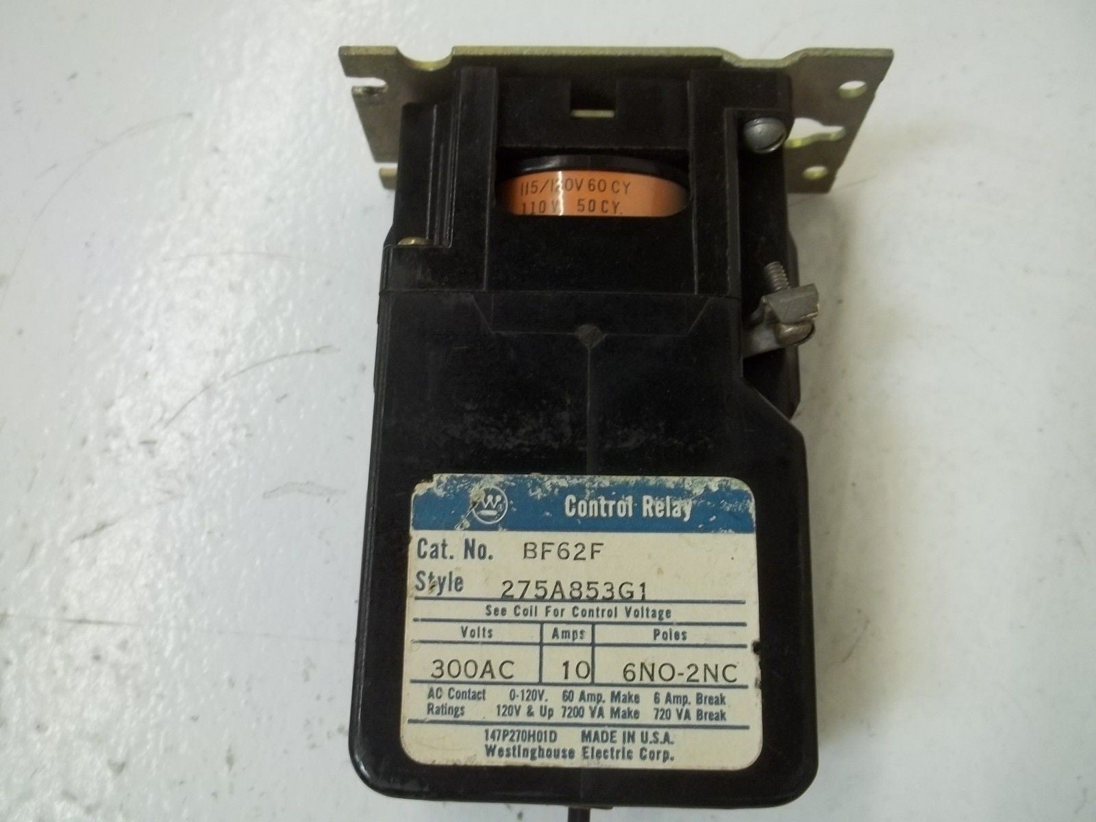 WESTINGHOUSE BF62F 115-120V CONTROL RELAY  *USED*