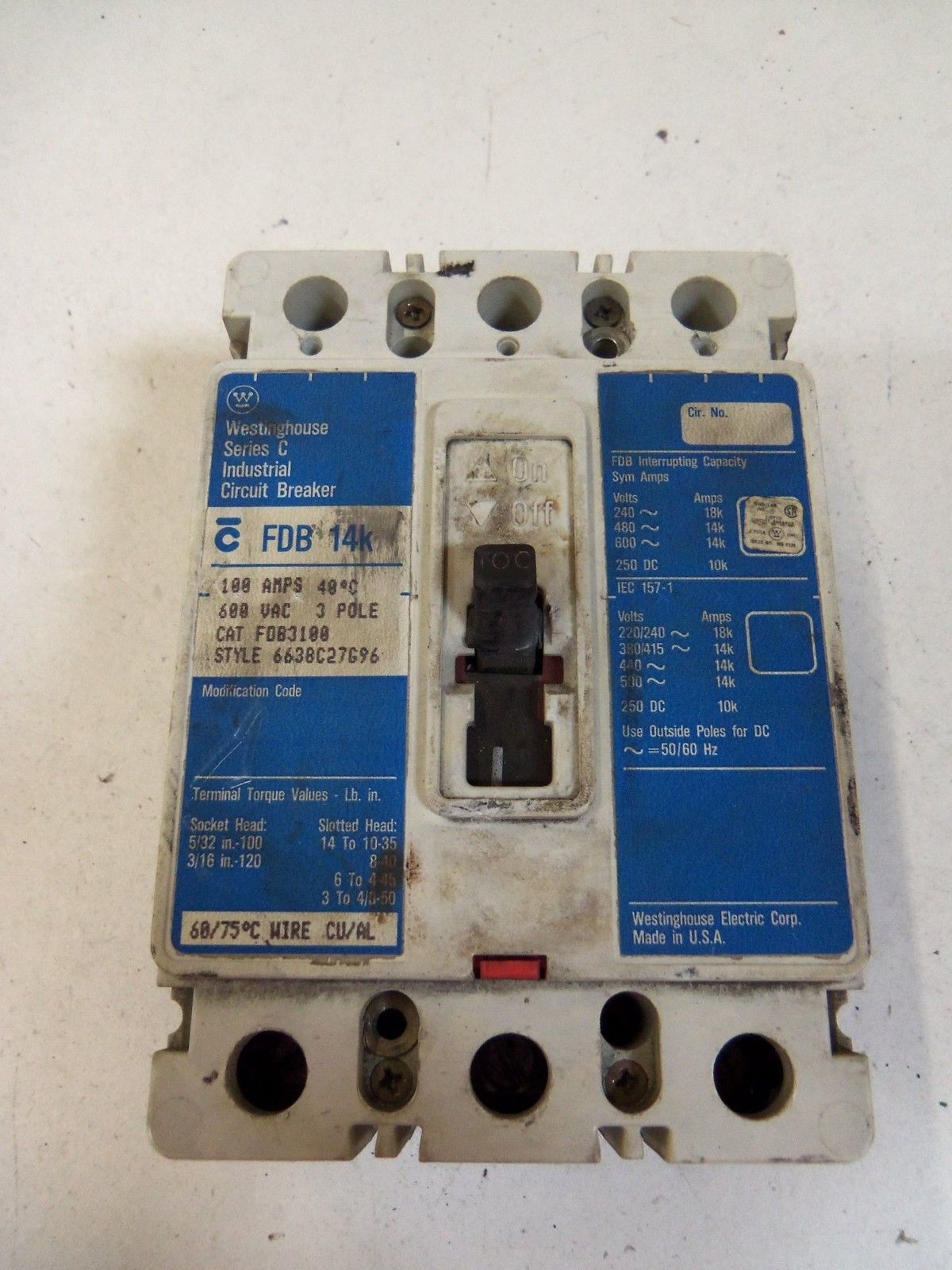 WESTINGHOUSE CIRCUIT BREAKER FDB3100 *USED*