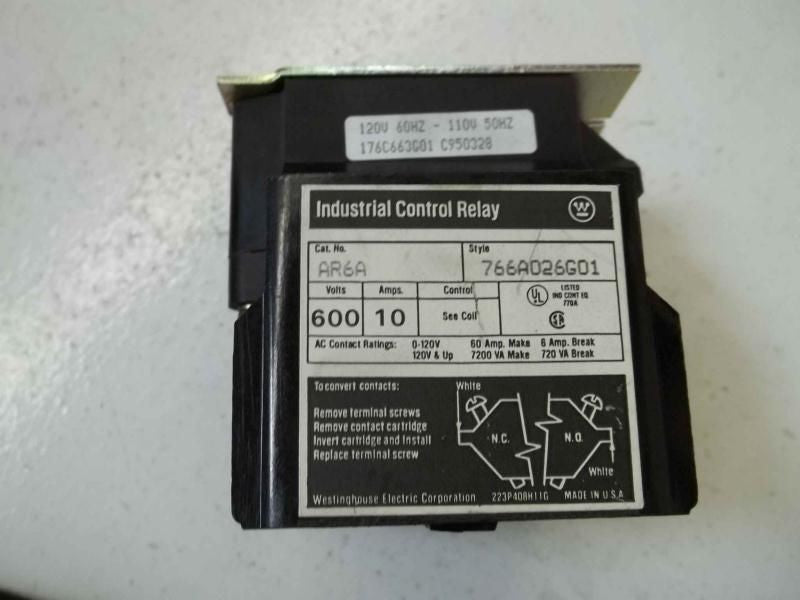 WESTINGHOUSE CONTROL RELAY 120V AR6A *USED*