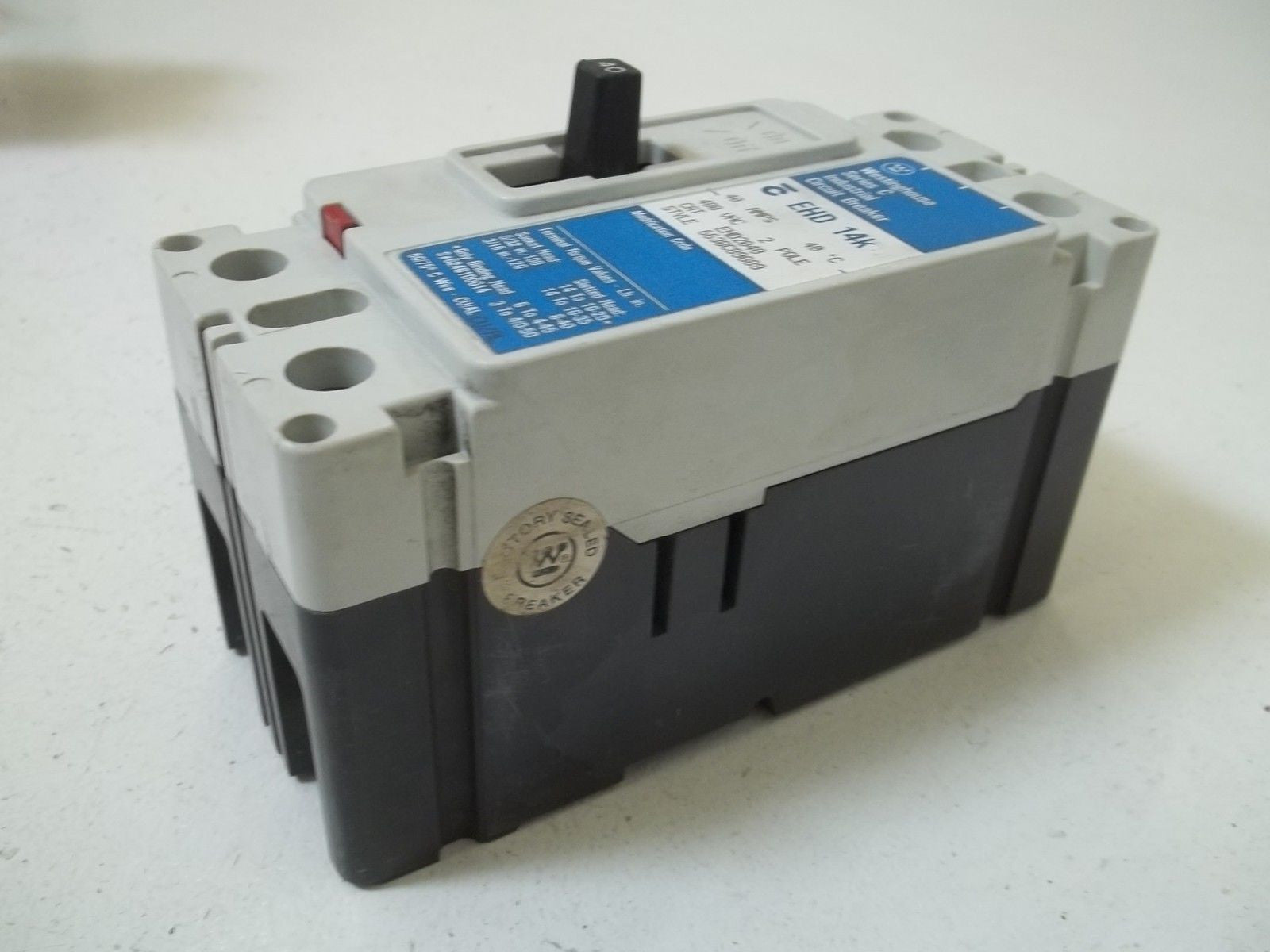 WESTINGHOUSE EHD2040 INDUSTRIAL CIRCUIT BREAKER 480VAC 2-POLE 40AMPS *USED*