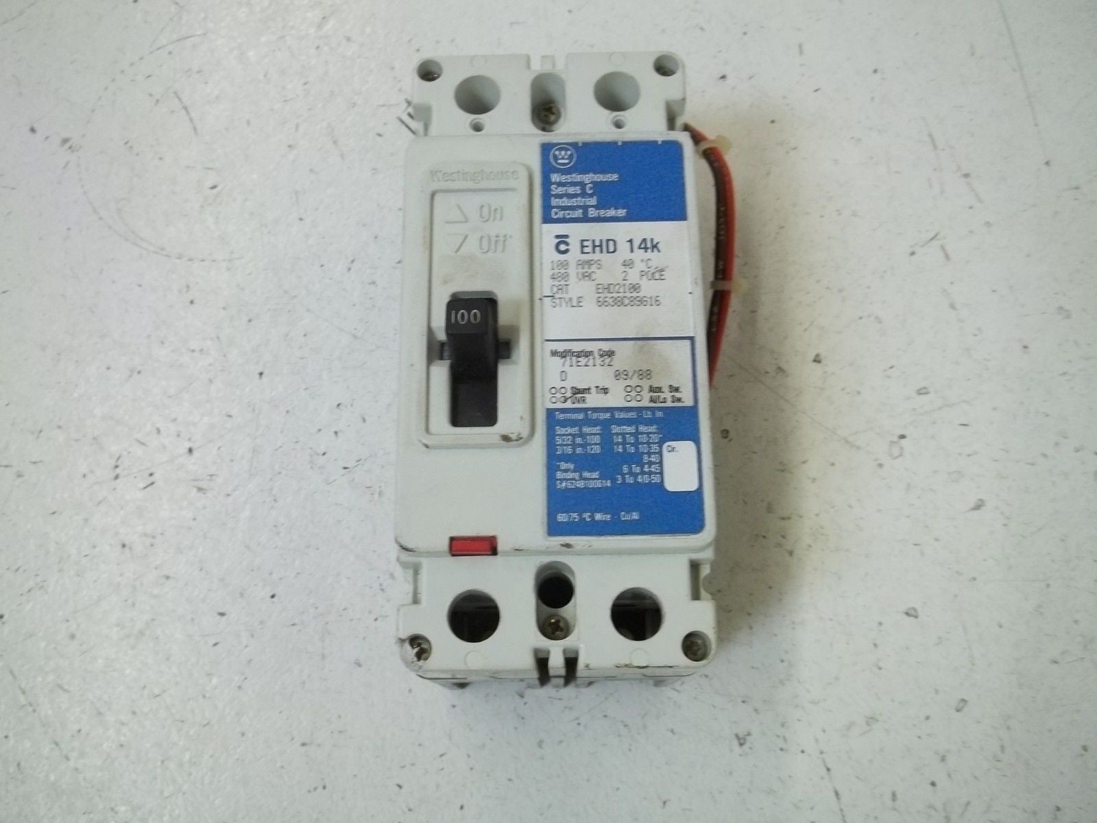 WESTINGHOUSE EHD2100 CIRCUIT BREAKER w/ UVR *USED*