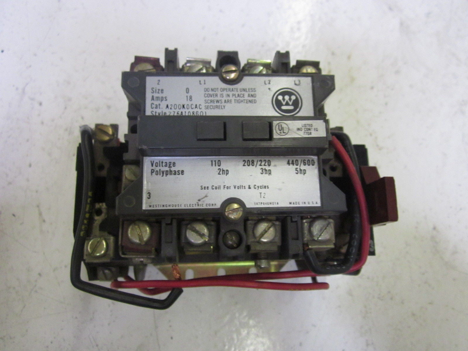 WESTINGHOUSE ELECTRIC A200K0CAC SIZE 0 STARTER *USED*