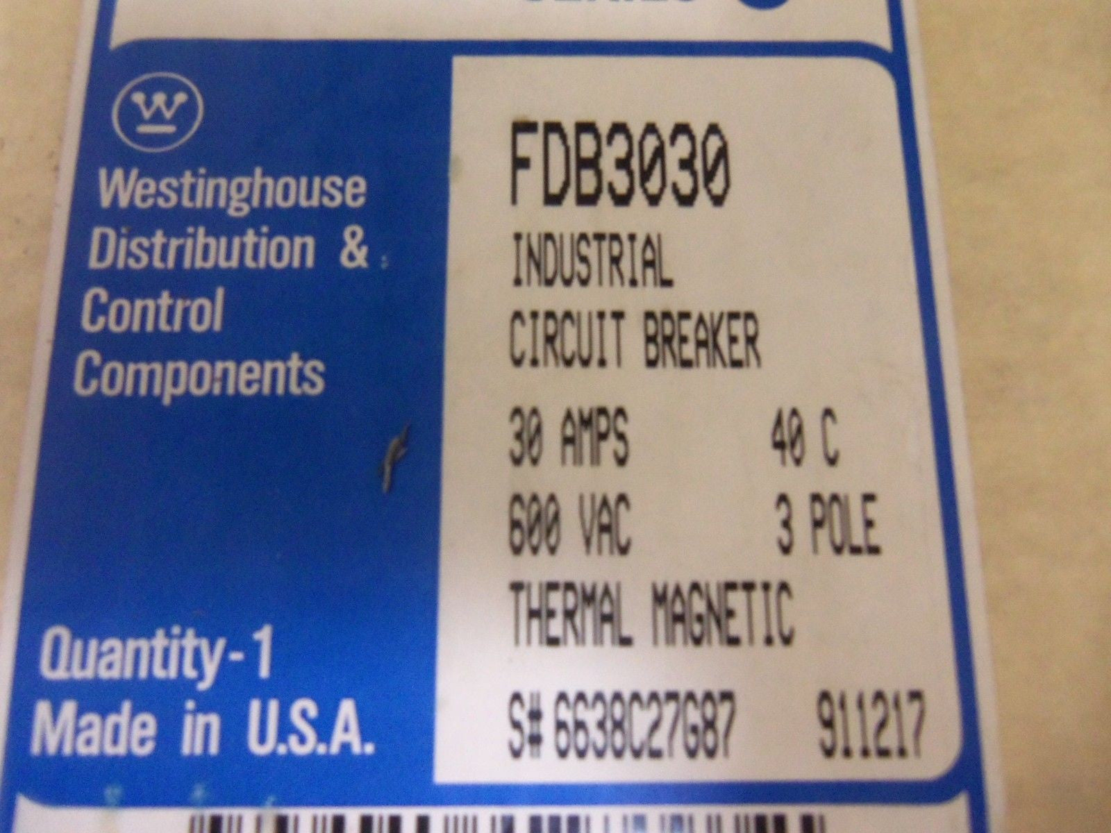 WESTINGHOUSE FDB3030 CIRCUIT BREAKER 30A *NEW IN BOX*