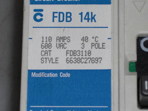 WESTINGHOUSE  FDB3110 CIRCUIT BREAKER *USED*