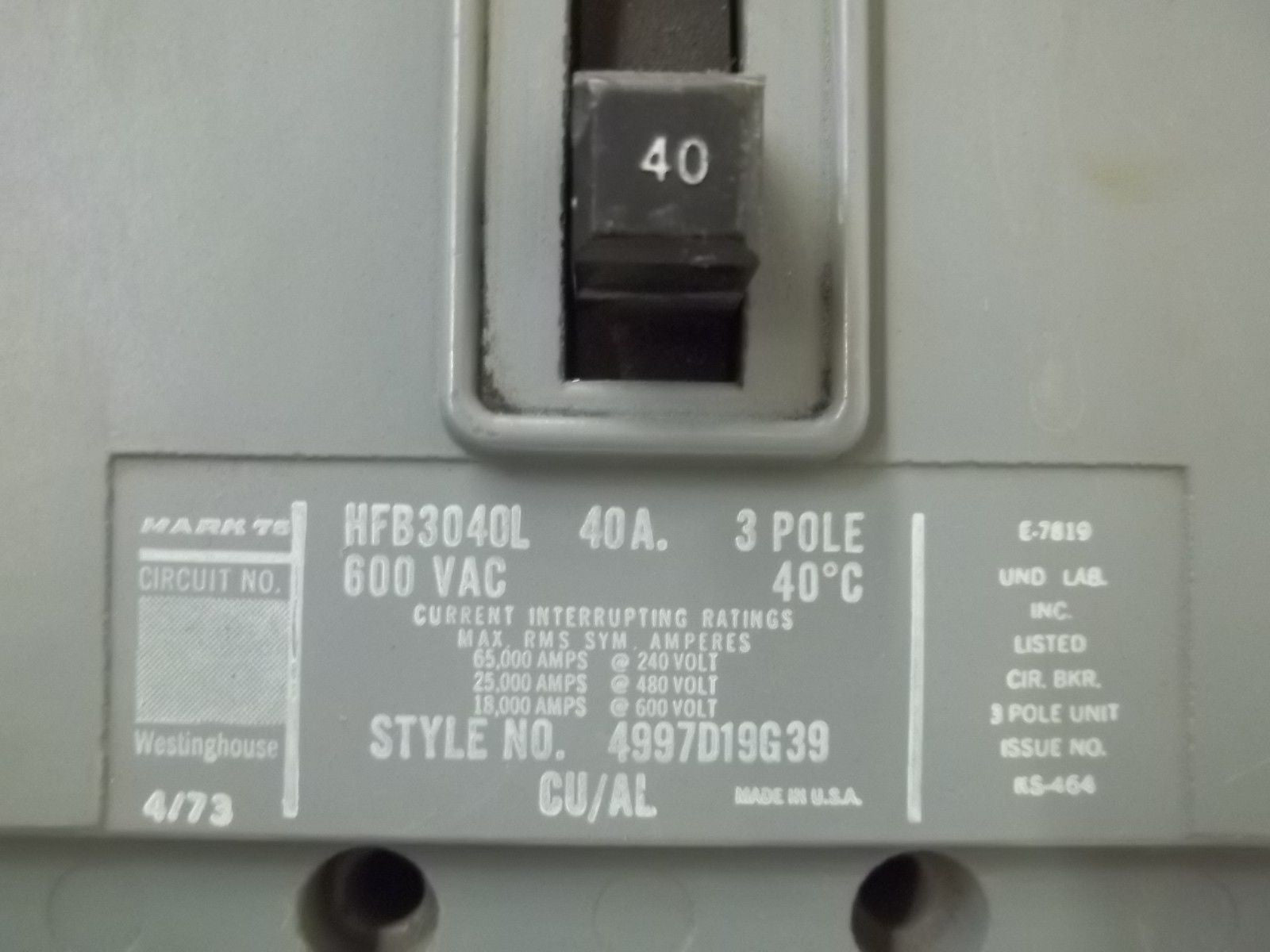 WESTINGHOUSE HFB3040L CIRCUIT BREAKER *USED*