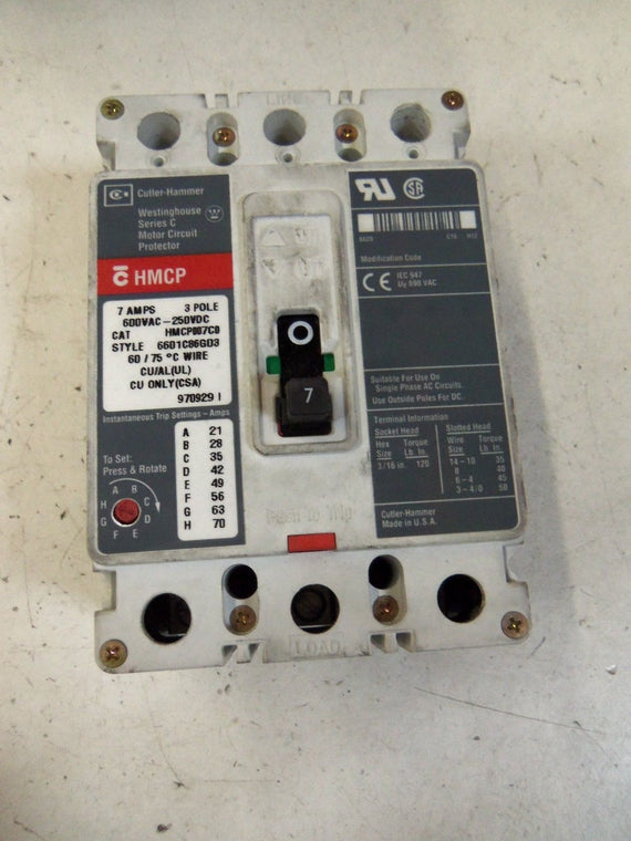 WESTINGHOUSE HMCP007C0C CIRCUIT BREAKER 7A *NEW IN BOX*