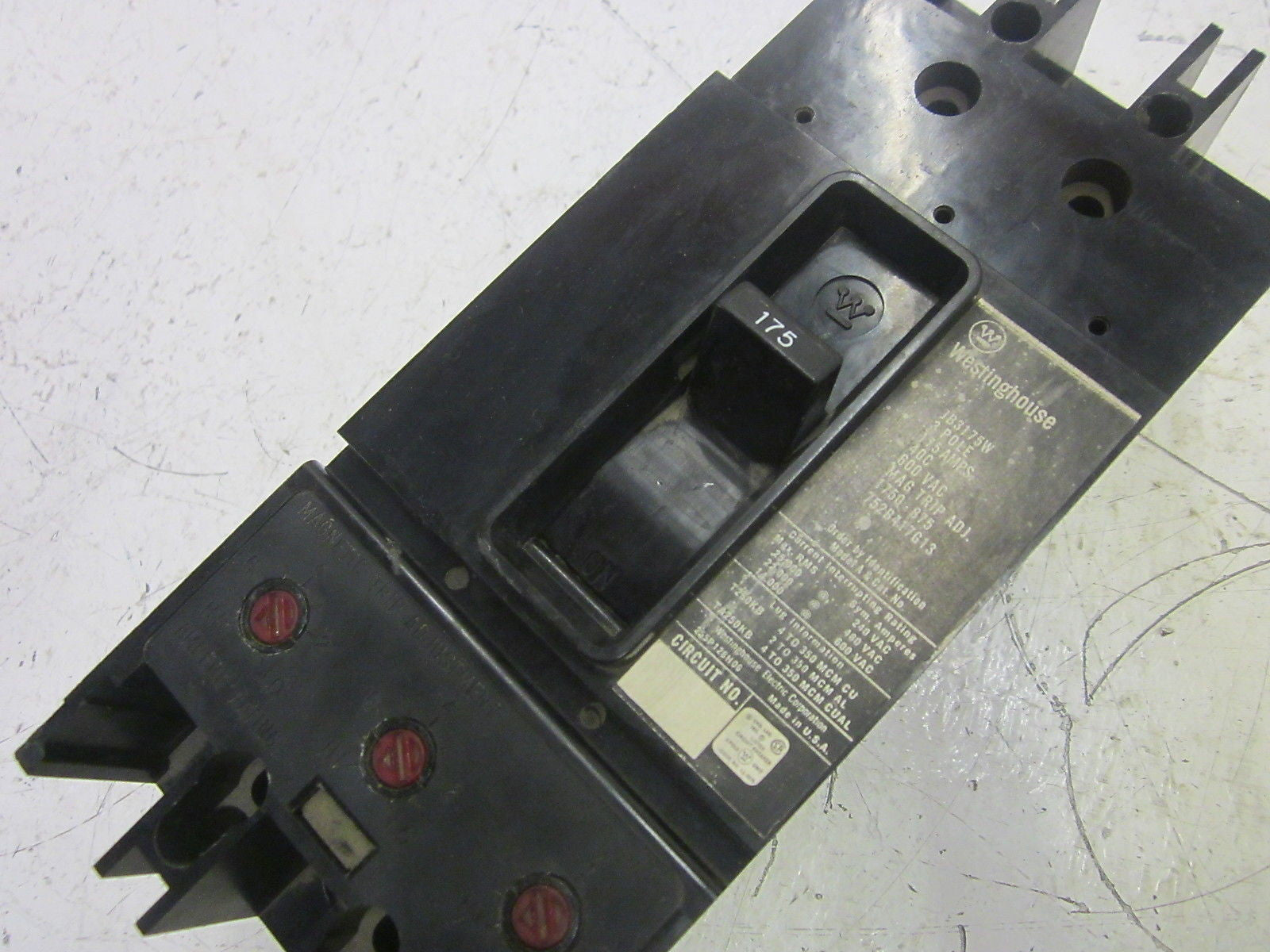 WESTINGHOUSE JB3175W CIRCUIT BREAKER 175A 3P 600V  *USED*