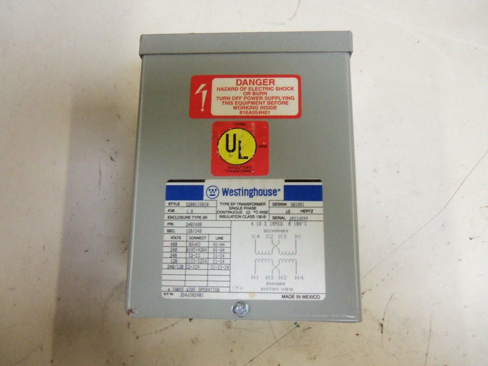 WESTINGHOUSE TYPE EP S20N11S0N SINGLE PHASE TRANSFORMER *NEW IN BOX*