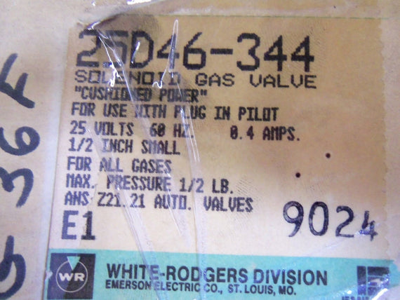WHITE-RODGERS DIVISION SOLENOID GAS VALVE 25D46-344 *NEW IN BOX*