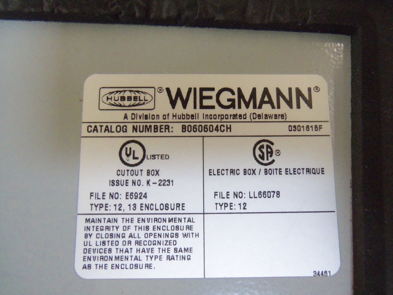 WIEGMANN B060604CH *USED*