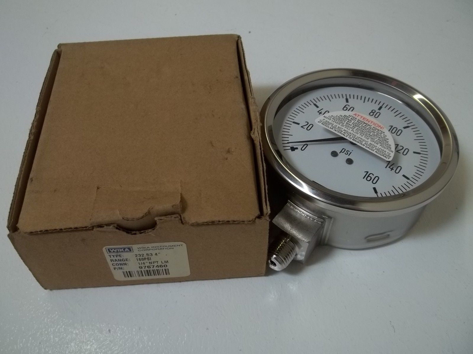 WIKA 232.53 4" STAINLESS STEEL VAC/PRESSURE GAGE 0-160PSI 9767460*NEW IN BOX*