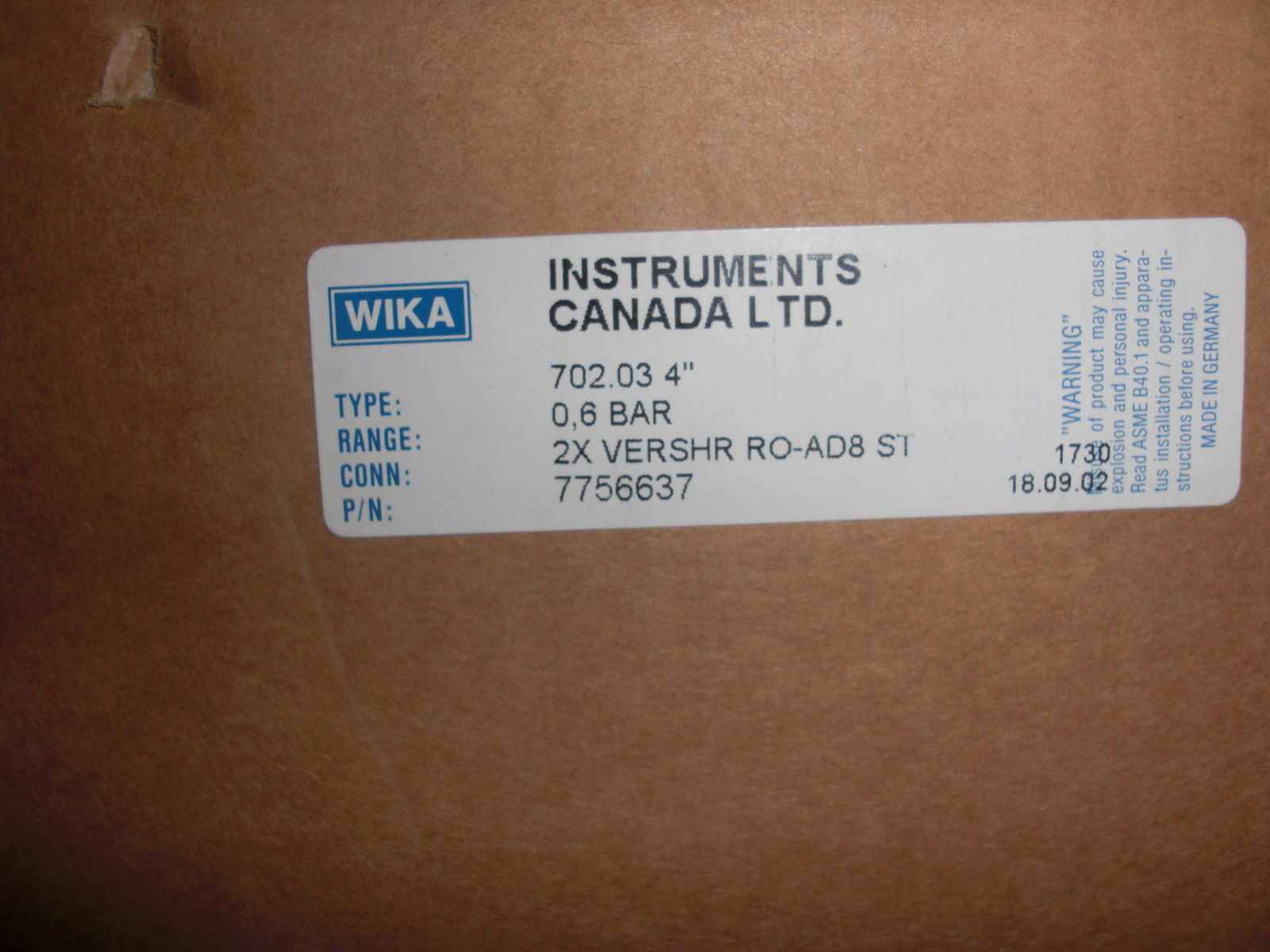 WIKA 7756637 *NEW IN BOX*