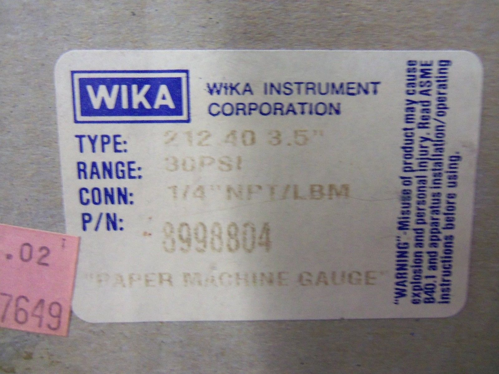 WIKA 8998804 *NEW IN BOX*