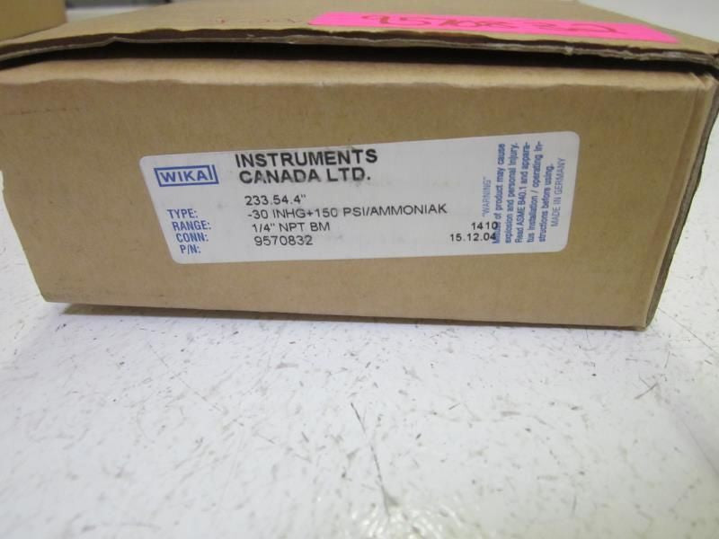 WIKA 9570832 GAUGE -30 IN. HG +150 PSI *NEW IN BOX*
