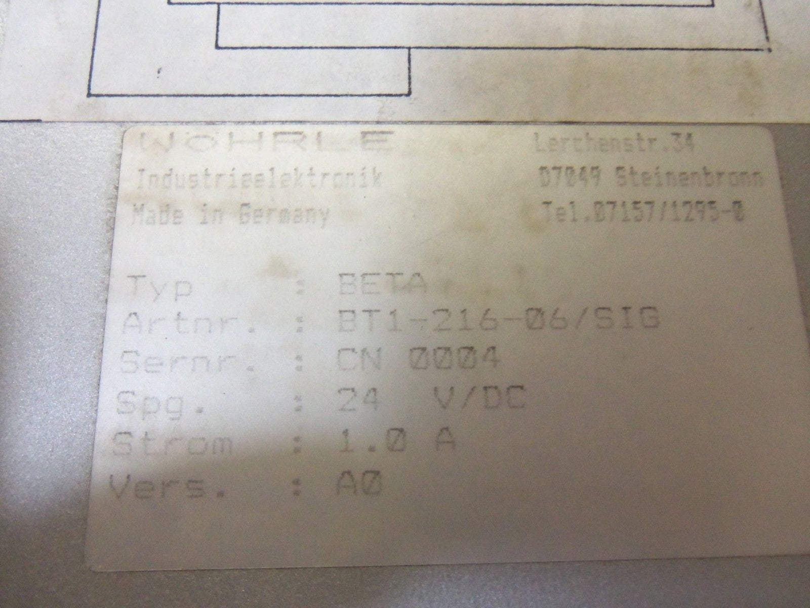 WOHRLE BETA BT1-216-06/SIG *USED*