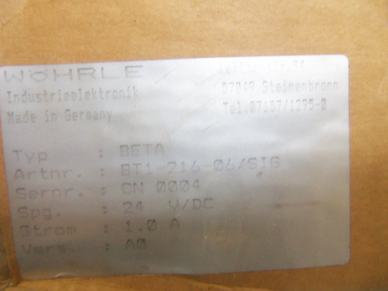 WOHRLE BETA BT1-216-06/SIG *USED*
