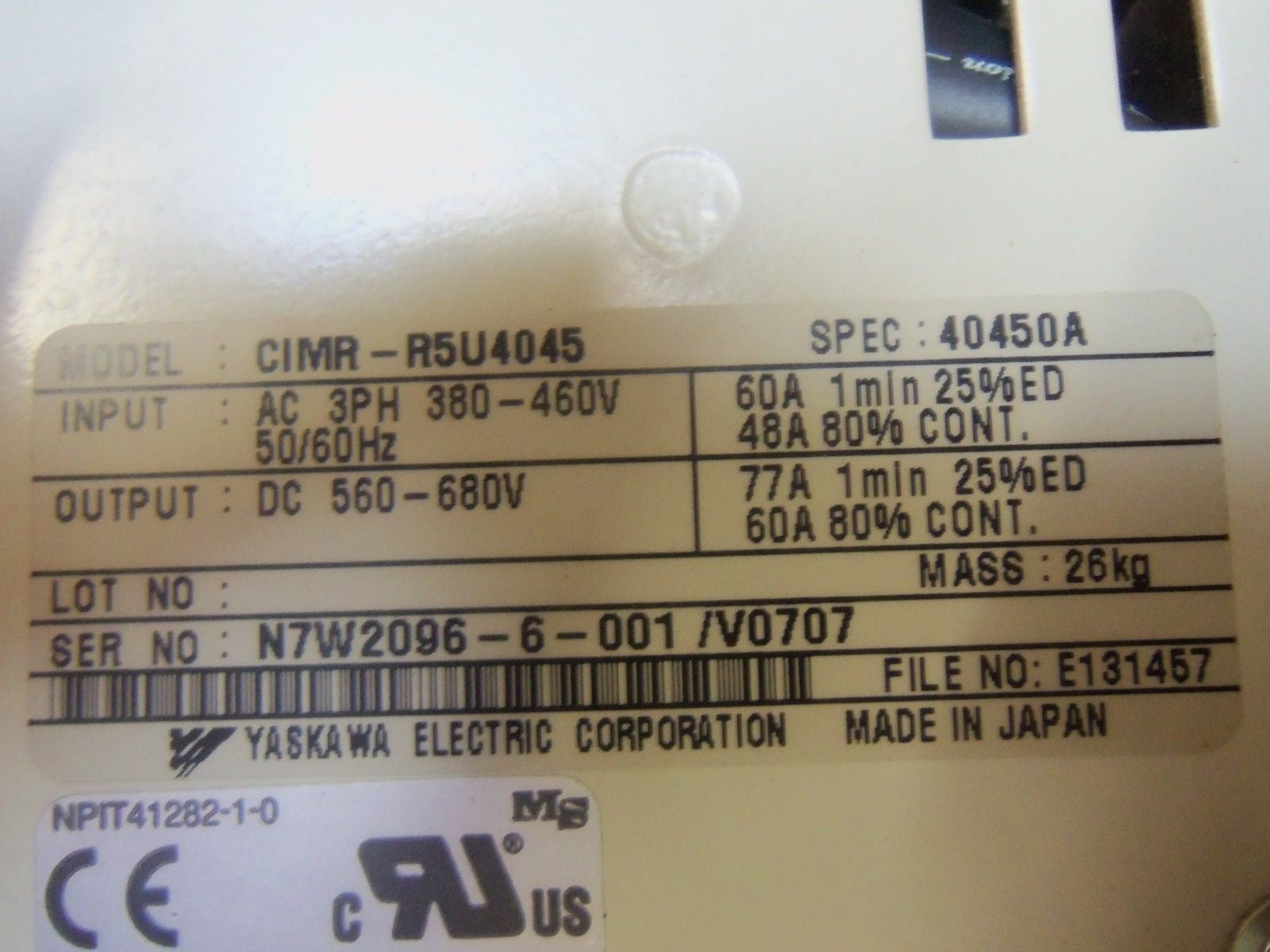 YASKAWA CIMR-R5U4045 *USED*