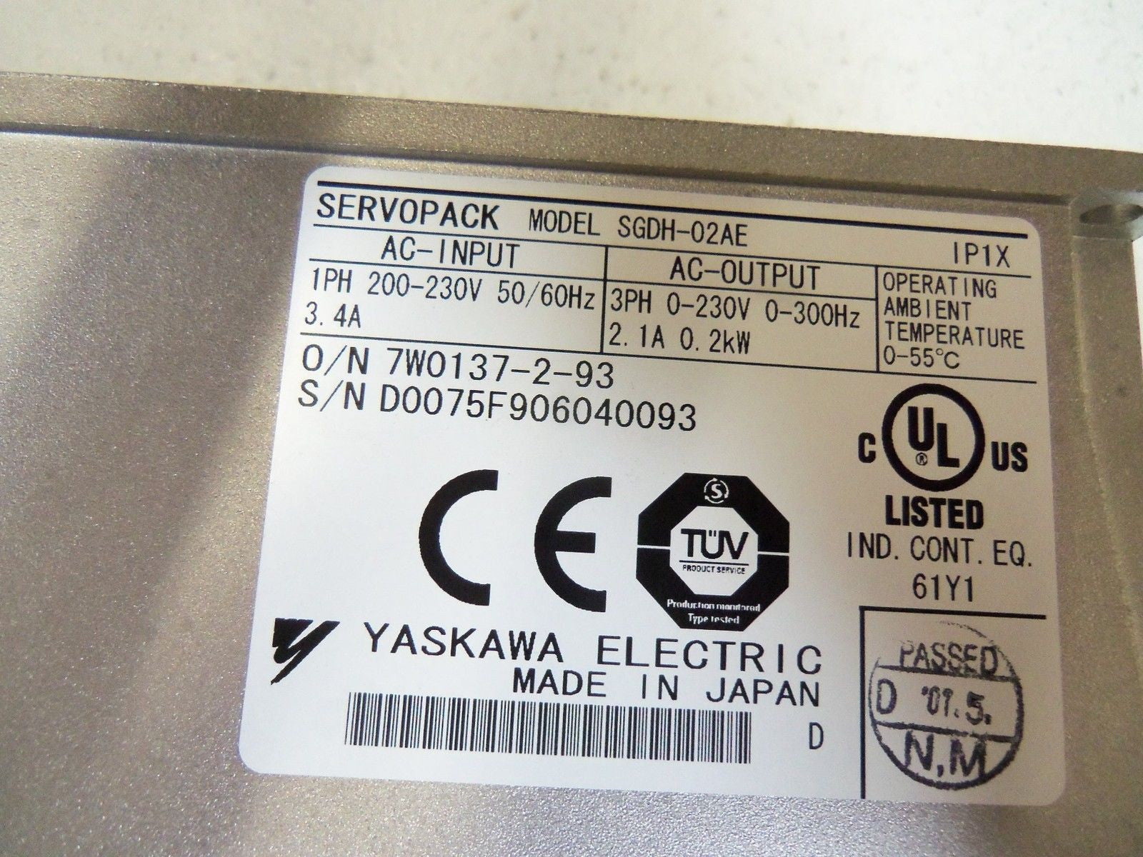 YASKAWA SERVOPACK SGDH-02AE SERVO DRIVE *USED*