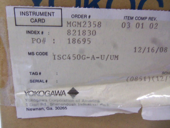 YOKOGAWA ISC450G-A-U/UM INDUCTIVE CONDUCTIVITY CONVERTER *NEW IN BOX*