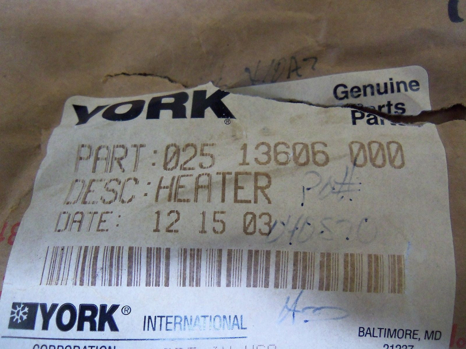 YORK 025 13606 000 *NEW NO BOX*